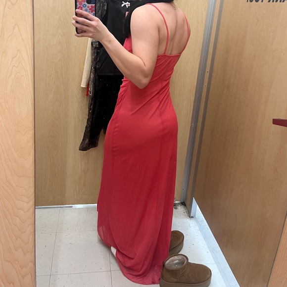 Vintage Taboo Prom Maxi Dress Coral Pink Small Sparkle Spaghetti Strap - Picture 3 of 10